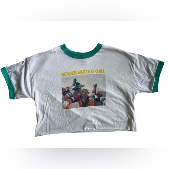 Forever 21 cropped graphic white T-shirt sz S oversized loose fit 100% cotton - Picture 1 of 5